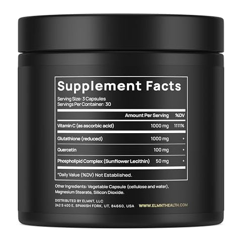 Terra Elmnt 2150Mg Super Liposomal Glutathione Supplement W. Vitamin C Quercetin & Pure L Glutathione 2000Mg Triple Action Formula Glutathione Liposomal Supplement W. Phospholipid Layer - 90 Pills Non-Gmo
