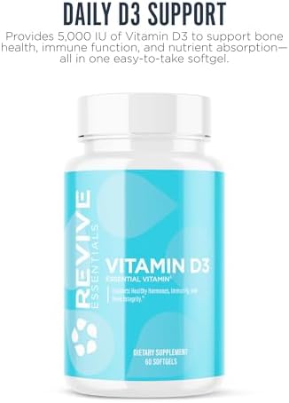 Revive Md Vitamin D3 Supplement 5000 Iu - High Potency Cholecalciferol For Immune Support Calcium Absorption Bone & Muscle Health - Non-Gmo Dietary Supplement With No Fillers - 60 Softgels