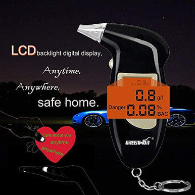 Greenwon Battery Powered Breathalyzer Keychain Digital Alcohol Tester Detector Breath Analyzer Audible Alert Portable With Lcd Display And Mouthpiece Personal Use G/Black '