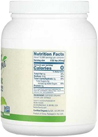 Now Foods Better Stevia Organic Extract Powder 1 Lb (454 G) Powder