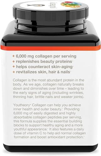 Youtheory Advanced Collagen - 6,000 Mg Collagen - With Vitamin C - For Hair, Skin & Nails - Collagen Supplements For Women And Men - 160 Tablets