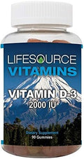 LifeSource Vitamins Vitamin D32000 IU 90 Gummies 45 Day Supply Mixed Fruit Flavor Pectin/Vegetarian No Artificial Colors or Flavors