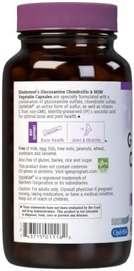 Bluebonnet Nutrition Glucosamine Chondroitin Plus Msm Glucosamine Chondroitin Sulfate Vitamin C & Optimsm Bone & Joint Health Non Gmo Gluten Soy Milk 180 Vegetable Capsules