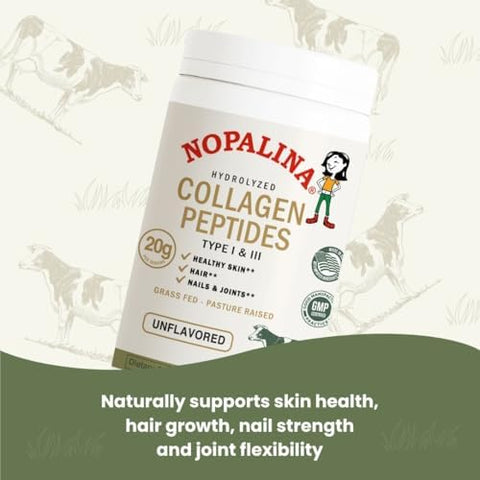 Nopalina Hydrolyzed Collagen Peptides Powder Type I & Iii Grass Fed Pasture Raised Bovine Collagen 20G Per Serving Unflavored 320G (16 Servings)