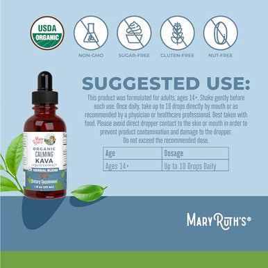 Maryruth's Kava Root Liquid Extract For Calm & Relaxation 1 Oz