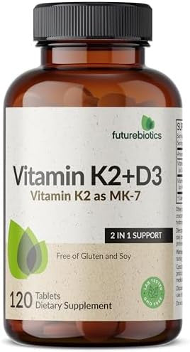 Futurebiotics Vitamin K2 With D3 2 In 1 Support 5000 Iu Vitamin D3 & 90 Mcg Vitamin K2 Mk7 Nongmo 120 Tablets