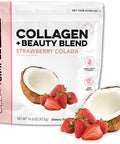 Clean Simple Eats Collagen Powder + Beauty Blend Strawberry Colada Hydrolyzed Collagen Peptides From Grass Fed Bovine & Chicken Hyaluronic Acid For Hair Skin Nail & Joint Support 30 Servings