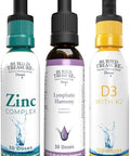 Buried Treasure Vitamin D3 K2 Ionic Zinc & Lymphatic Harmony Liquid Drops Supplement Bundle