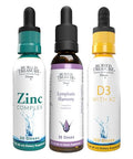 Buried Treasure Vitamin D3 K2 Ionic Zinc and Lymphatic Harmony Liquid Drops Supplement Bundle