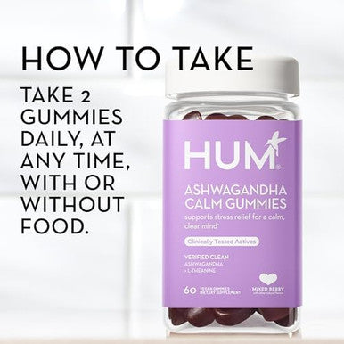 Hum Ashwagandha Calm Ltheanine & Ashwagandha For Daily Relaxation & Mood Support Mixed Berry Flavor (60Count)