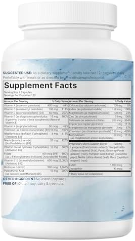 Micro Ingredients Pure Methylated Multivitamin For Men 240 Capsules 30 Essential Nutrients With Activated B Complex and Methylfolate + Saw Palmetto Ginseng Maca Lycopene Vitamin D3 and Zinc