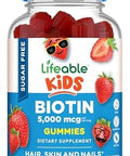 Lifeable Sugar Kids Biotin Gummies 5000Mcg Great Tasting Biotin Supplement Biotin Gummies For Hair Growth Skin And Nail Health Hair Vitamins For Kids Boys Girls 90 Gummies
