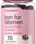 Horbaach Iron Gummies for Women 70 Count Grape Flavor Supplement with B Vitamins Folate and Zinc Vegan NonGMO and Gluten Free