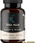 Terra Origin Healthy Sleep & Wake Natural Sleep Aid Supplement For Adults Restful And Awake Refreshed Gaba Ltryptophan Melatonin Chamomile Valerian Passionflower 60 Capsules