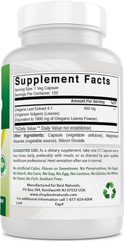 Best Naturals Best Naturlas Oregano Leaf Extract 1800 mg Equivalent Per Serving - 120 Veg Capsules
