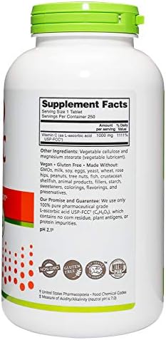 Nutribiotic - Vitamin C 1000 Mg 250 Count Tablets Essential Immune & Antioxidant Collagen Support Supplement Pharmaceutical Grade L-Ascorbic Acid Vegan Non-Gmo & Gluten