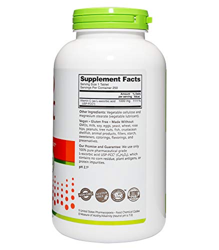 NutriBiotic Vitamin C 1000 Mg Tablets Essential Immune and Antioxidant Collagen Support Supplement Pharmaceutical Grade LAscorbic Acid Vegan NonGMO and Gluten 250 Count