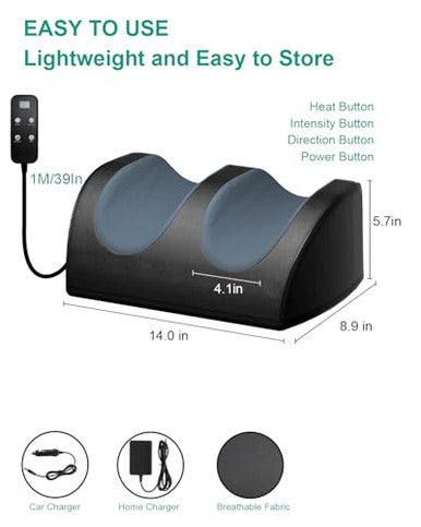 Lingteng Foot Massager With Heat And Foot Massage Electric Foot Massager With Cord Remote Control Birthday s For Mom And Dad (Black - Corded Electric)
