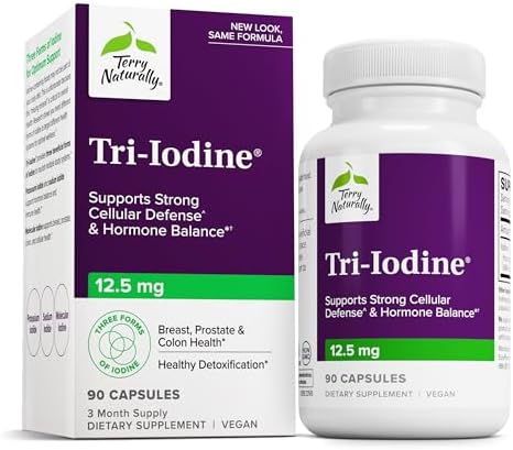 Terry Naturally Triiodine Support Thyroid Health Aids Hormone Balance With Molecular Iodine From Kelp Features Potassium Iodide & Sodium Iodide Brain & Energy Support 12.5Mg 90 Capsules
