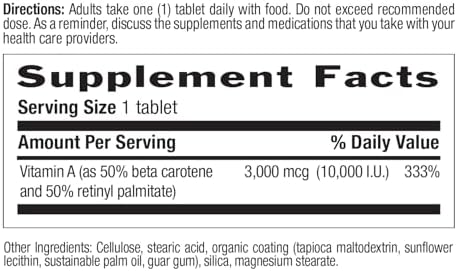 Country Life Vitamin A 10000 IU Immune Support Skin and Eye Health Supplement Certified GlutenFree Vegan Halal Kosher 50% BetaCarotene and 50% Retinyl Palmitate Easy Absorption 100 Tablets