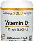 California Gold Nutrition Vitamin D3 125 Mcg (5000 Iu) 360 Fish Gelatin Softgels 5 Pack