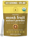 Organic Monk Fruit Extract Powder, 3.5 oz, Pure USDA Organic Monk Fruit Extract Sweetener with No Fillers, Zero Calories, Zero Carbs, Keto & Paleo Friendly Sugar Substitute, 322 Servings by Natri Sweet