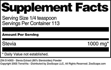 Terravita Stevia Extract (90% Steviosides) Powder (4 Oz, Zin: 514503)