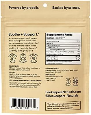 Beekeepers Naturals Ginger Lemon Lozenges, 14 Ct