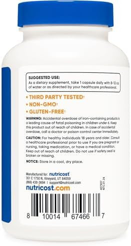 Nutricost Chelated Iron (From Ferrochel) 18Mg 240 Capsules Gluten Non Gmo Iron Chelate Supplement