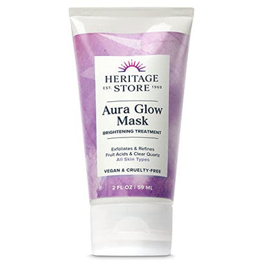 Heritage Store Aura Glow Facial Mask Brightening & Refining Treatment All Skin Types Exfoliating Gel Mask With Aha & Fruit Acids Hyaluronic Acid Sea Moss & Clear Quartz Vegan Paraben 2Oz