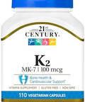 21St Century Healthcare Vitamin K2 (Mk7) 100 Mg Vegetarian Capsules 110 Count