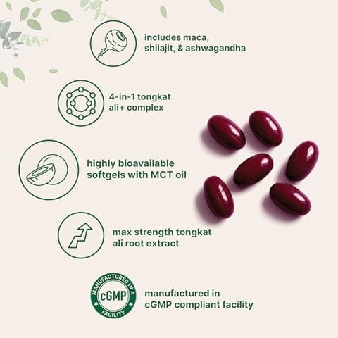 Micro Ingredients Tongkat Ali For Men With Maca Shilajit & Ashwagandha 240 Softgels With Mct Oil For Better Absorption Max Strength Eurycoma Longifolia Extract (Longjack) Non-Gmo Gluten Free
