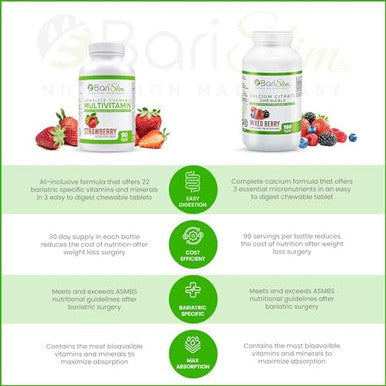 Barislim Bariatric Calcium Citrate & Complete Multivitamin Chewable Tablet - Bariatric Vitamin And Supplement For Post Bariatric Surgery Including Gastric Bypass And Sleeve