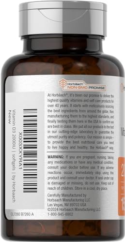 Horbaach Vitamin D3 2000IU Softgels 150 Count 50mcg Cholecalciferol NonGMO and Gluten Free Supplement