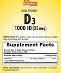Sundance Vitamin D3 1000Iu 100 Softgels High Potency Formula Nongmo And Gluten Supplement