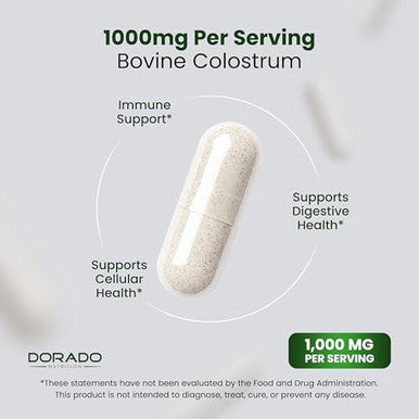 Dorado Nutrition Colostrum Supplement Per Serving (Bovine Colostrum Capsules From First Milking 120 Count 1000Mg