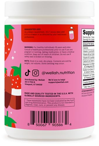 Wellah Creatine Electrolytes Powder (Strawberry Coconut) 30 Servings - Hydration Drink Mix With 3G Of Creatine Monohydrate