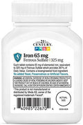 21St Century Iron 65 Mg Ferrous Sulfate 325 Mg Tablets, 120 Count