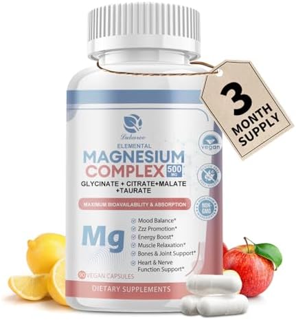 Lukaree Magnesium Complex Supplement 500Mg Magnesium Glycinate Malate Taurate Citrate Complex & Herbal Extracts High Absorption Chelated 120 Vegan Nongmo Capsules For Rest Energy Mood