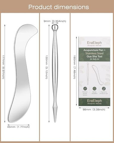 Eraeleph 2 In 1 Acupressure Pen And Scraper Set Stainless Steel Muscle Scraper Tool Body Gua Sha Tool For Physical Therapy Deep Tissue Massage Myofascial Release Tool