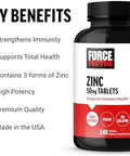 Force Factor Zinc 50Mg, Zinc Supplements With Zinc Oxide Powder, Zinc Gluconate, And Zinc Citrate For Immune Support And Immune Health, High-Potency, Vegan, Gelatin Free, Non-Gmo, 240 Tablets