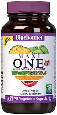 Bluebonnet Nutrition Maxi One (Iron) Whole Food Multiple Enzymes Energy Vitality Gluten Soy & Green Kosher Vegetarian Friendly Nongmo 90 Count