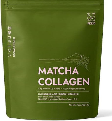 FKRO Matcha Collagen Peptides Powder with Biotin Hyaluronic Acid & Vitamin C | Type I & III Hydrolyzed Collagen f 22 Servings 7.9oz