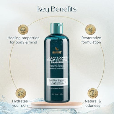Abundant Natural Health Ocean Soothe Scalp Control Shampoo & Conditioner Bundle with Concentrated Magnesium Salt and Cucumber Juice to Hydrate Dry, Flaky Scalps, Nourish Hair Follicles, 300mL ea