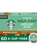 Starbucks K-Cup Coffee Pods, Medium Roast Hot or Iced Coffee, Half-Caff House Blend, 60 Keurig Pods
