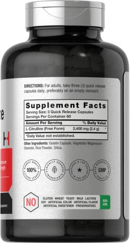 Horbaach L Citrulline Supplement For Men And Women 180 Capsules 2400 Mg