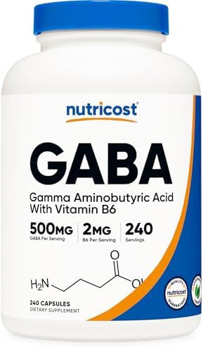Nutricost Gaba (Gamma Aminobutyric Acid) + Vitamin B6 500Mg Per Serving 240 Capsules
