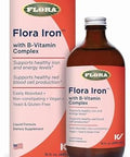 Flora Iron Vegan Liquid Iron Supplement With B Vitamins Red Blood Cell & Energy Support Yeast & Gluten Delicious Fruit Juice Base 15 Fl. Oz. Glass Bottle