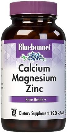 Bluebonnet Nutrition Calcium Magnesium Zinc Plus Vitamin D3, 1000 Mg Of Calcium, 500 Mg Of Magnesium And 15 Mg Of Zinc, 400Iu Vitamin D3, For Strong Healthy Bones, Gluten-Free, Dairy-Fee, 120 Softgel
