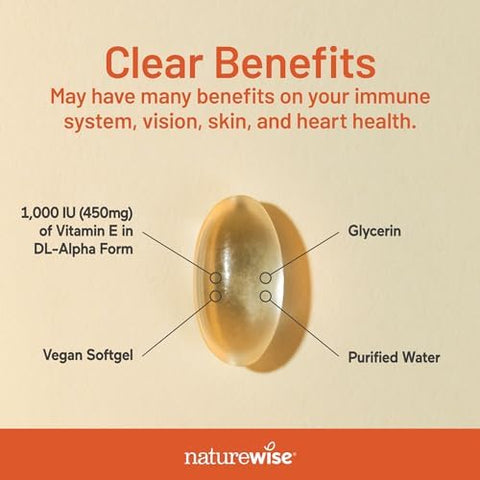NatureWise Vitamin E 1000 IU Softgels (450mg dLAlpha) Vegan GlutenFree SoyFree NonGMO Antioxidant Dietary Supplement for Skin Heart Eye and Immune Health Support 60Day Supply 120 Count
